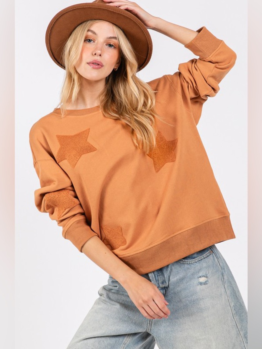 SAGE + FIG Star Patch Long Sleeve Sweatshirt